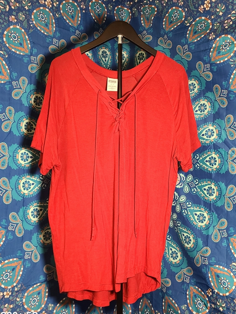 PINK Victoria's Secret Red Lace-Up V-Neck Tunic Top